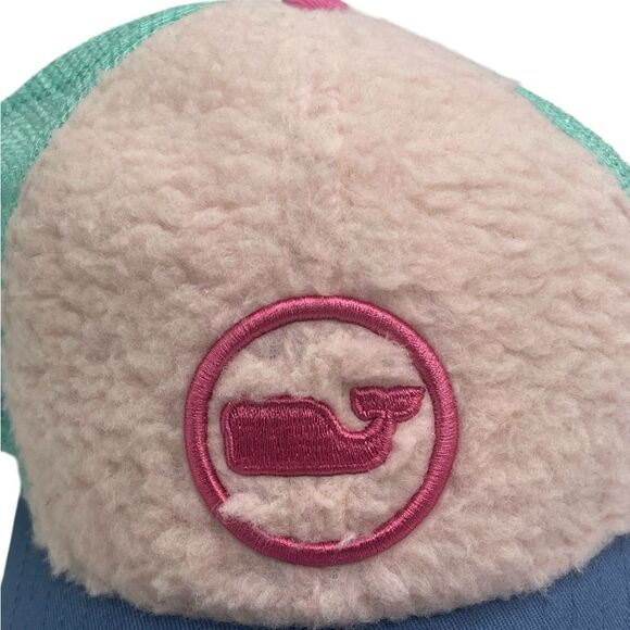 Vineyard Vines Hat Cap Strap Back Sherpa Whale Dot Trucker Pink RARE